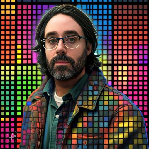 Imagine me with a multicolor grid background