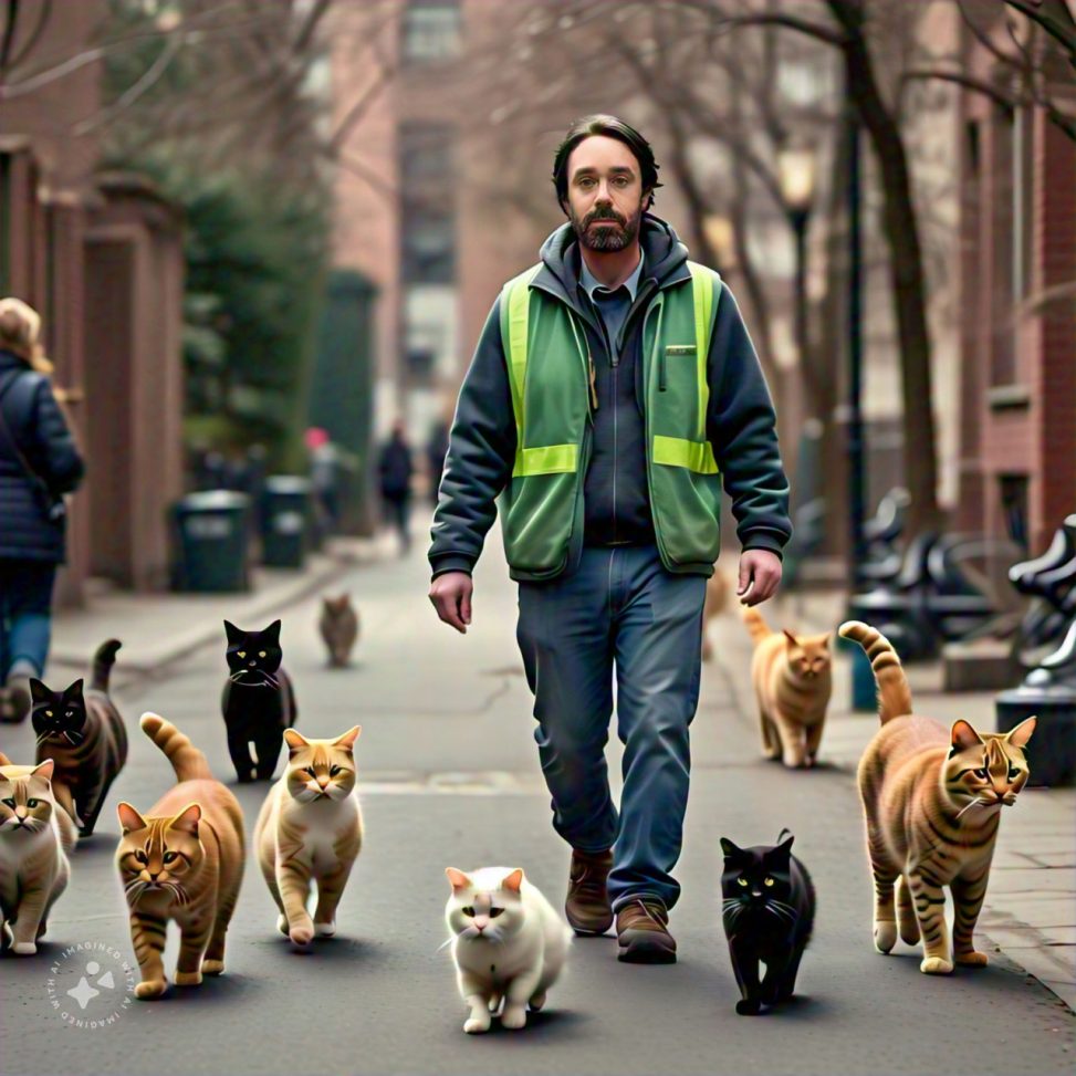 Imagine me as a cat walker walking many cats