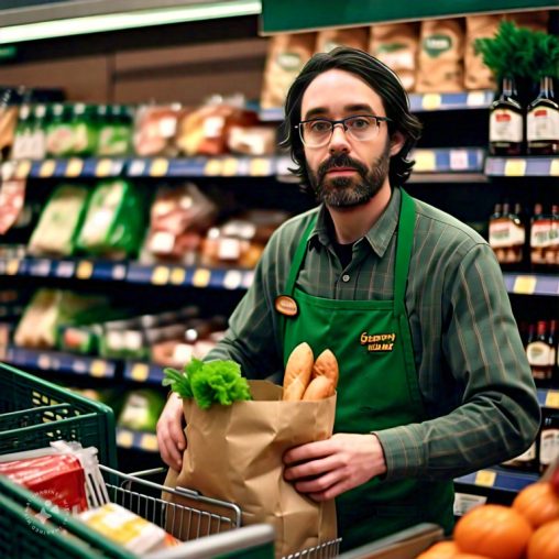 Imagine me putting groceries in a paper sack as a grocery employee