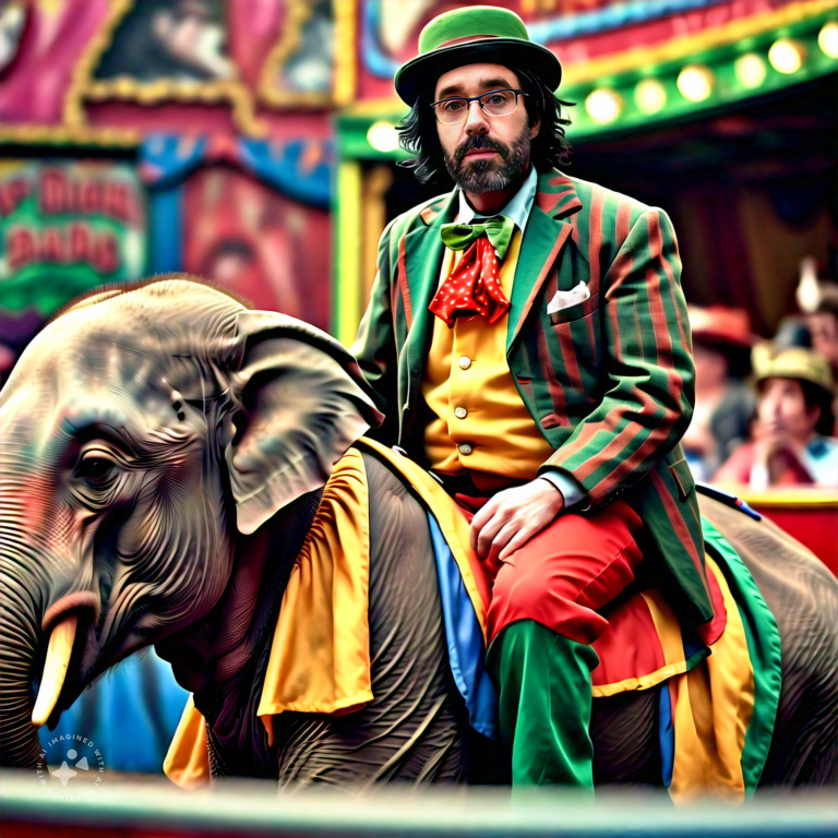 Imagine me on an elephant dressed as a clown