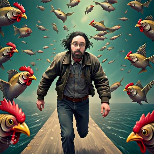 Imagine me being chased by flying fish with chicken heads