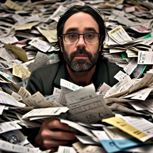 Imagine me in a pile of paper receipts