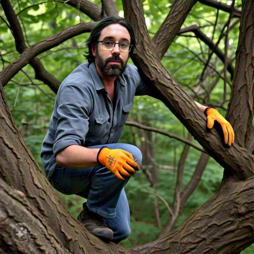 Imagine me climbing a tree with gloves