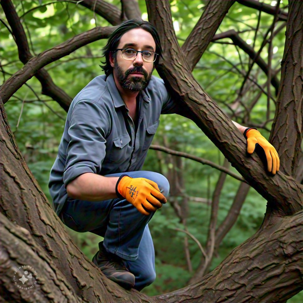 Imagine me climbing a tree with gloves