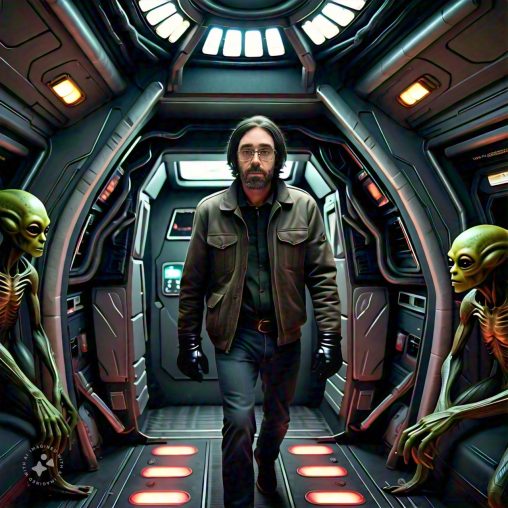 Imagine me boarding an alien spaceship with aliens wearing cool black gloves