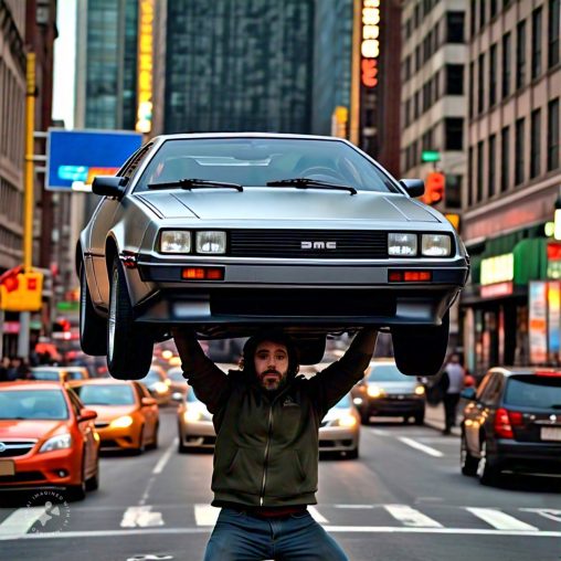Imagine me lifting a DeLorean in the middle of traffic