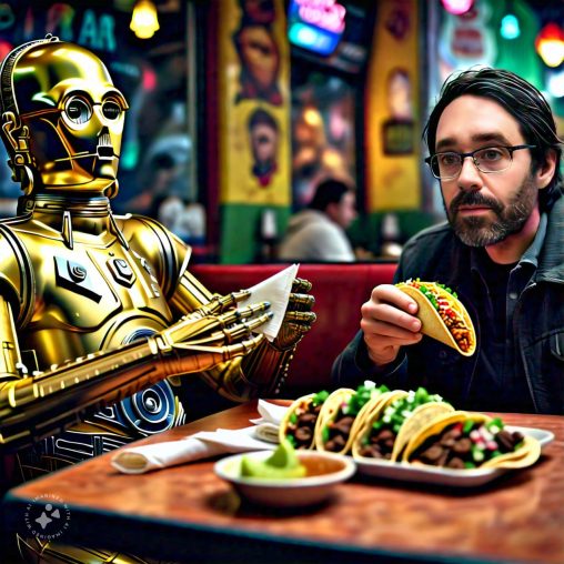 Imagine me eating tacos with C-3PO and C-3PO handing me a napkin