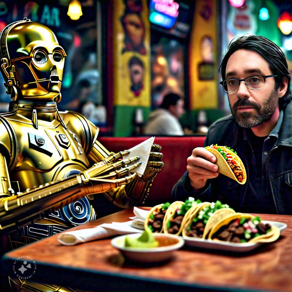 Imagine me eating tacos with C-3PO and C-3PO handing me a napkin