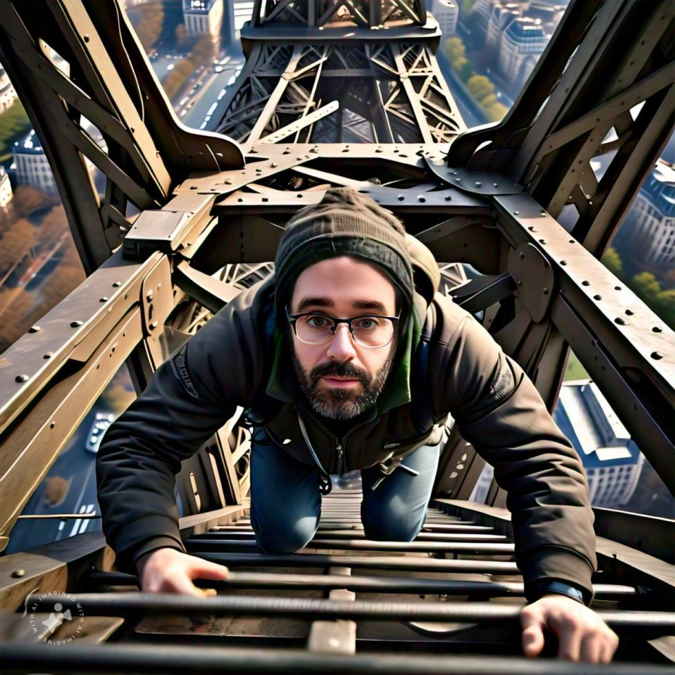 Imagine me climbing up the Eiffel Tower