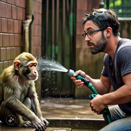 Imagine me spraying a monkey with a water hose