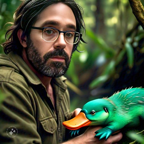 Imagine me holding a teal platypus with an orange beak