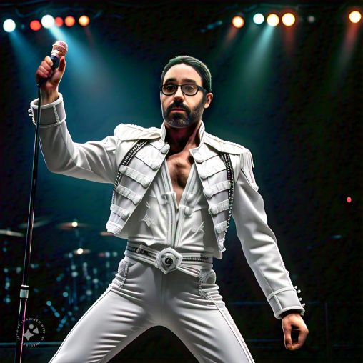 Imagine me dressed as Freddie Mercury holding a microphone stand